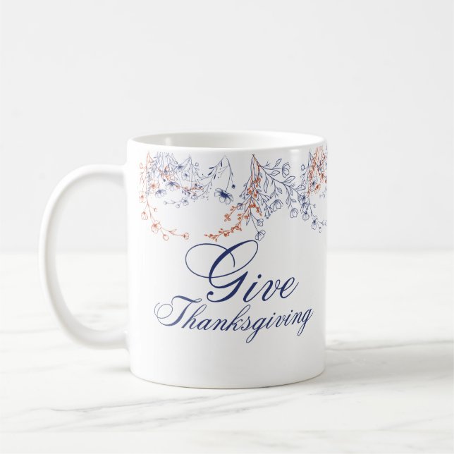 Mug Give Thanksgiving Floral Calligraphy Art (Gauche)