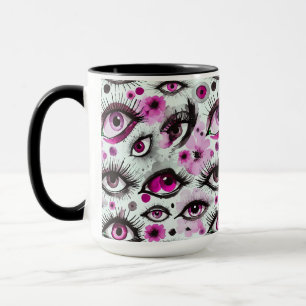 Mug Glam Aquarelle Yeux et cils Floral en rose