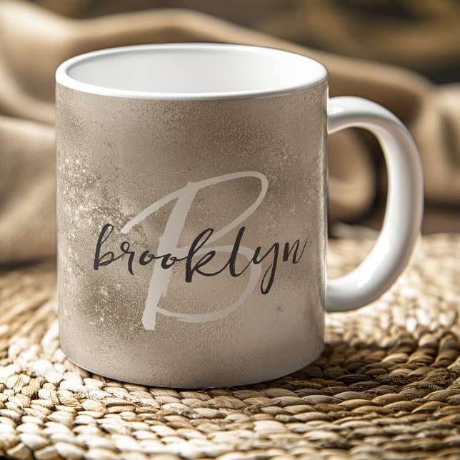 Mug Glam Champagne Or Monogramme Script Tendance (Créateur téléchargé)
