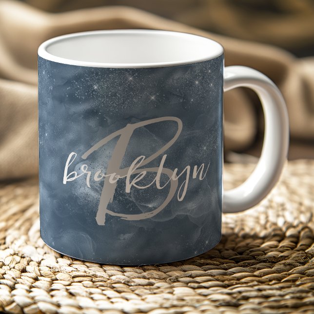 Mug Glam Dusty Blue Stardust Swils Script Monogramme (Créateur téléchargé)