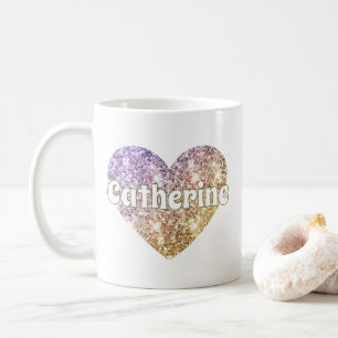 Mug Glam Girly Gold Pailletés Coeur Nom 