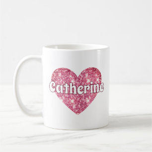 Mug Glam Girly Rose Pailleté Cœur Nom 