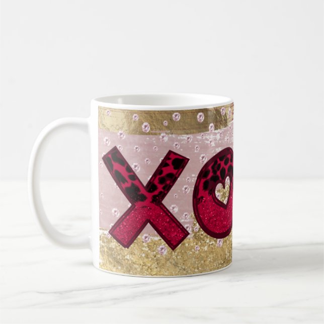 Mug Glam Parties scintillant Gold Red Luxe XOXO Valent (Gauche)