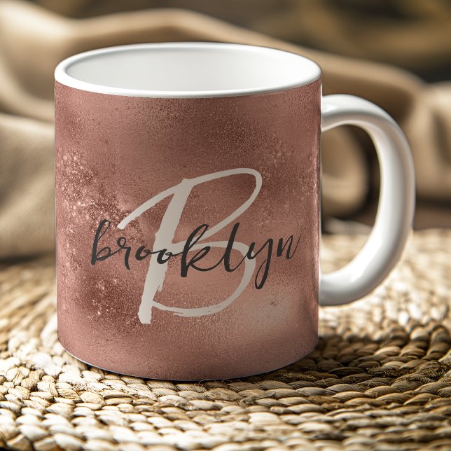 Mug Glam Rose Gold Trendy Script Monogramme (Créateur téléchargé)