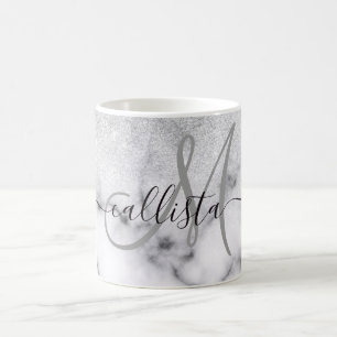 Mug Glamorous Silver White Glitter Marble Gradient