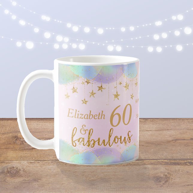 Mug Glamour 60e anniversaire Parties scintillant d'or (A fabulous 60th birthday design with gold stars balloons and glitter effect wording)