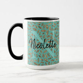 Mug Glitterie or Monogramme sur Turquoise