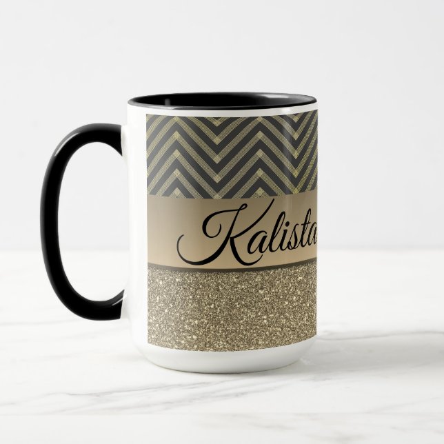 Mug Glittery Gold et Black Chevron (Gauche)
