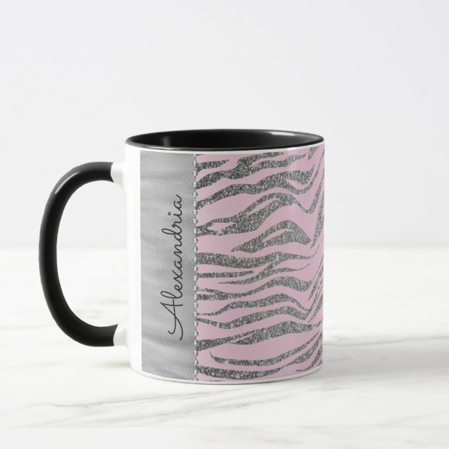 Mug Glittery Silver Zebra Imprimer sur rose Personnali (Gauche)