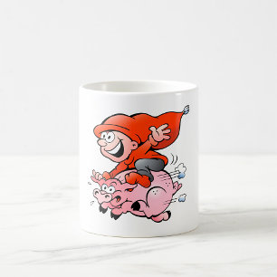 Mug Gnome de dessin animé drôle chevauchant un cochon