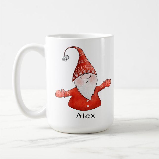Mug Gnome Nom personnalisé Rouge Noël (Gauche)