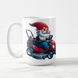 Mug Gnome sur l'équitation tondeuse de pelouse avec pa