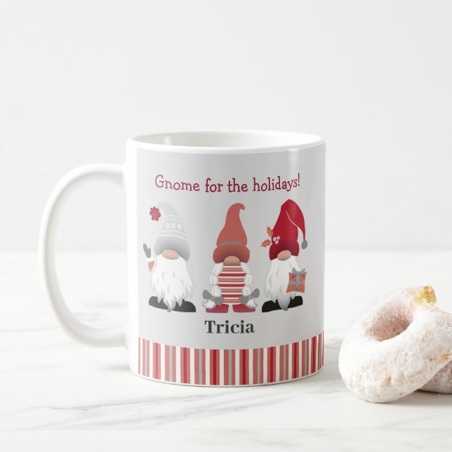 Mug Gnome tendance mignonne pour les fêtes rose rouge  (Avec donut)
