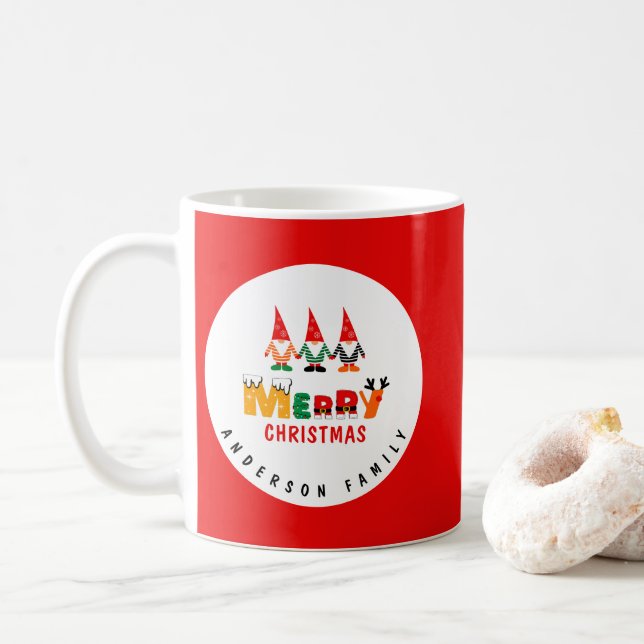 Mug Gnomes lunaires avec nom Rouge Joyeux Noël (Avec donut)