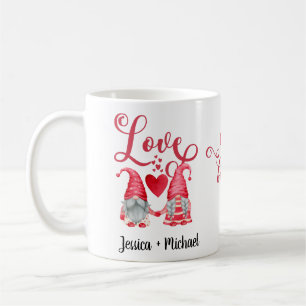 Mug Gnomes mignons Couple Coeurs rouges Aimer la typog