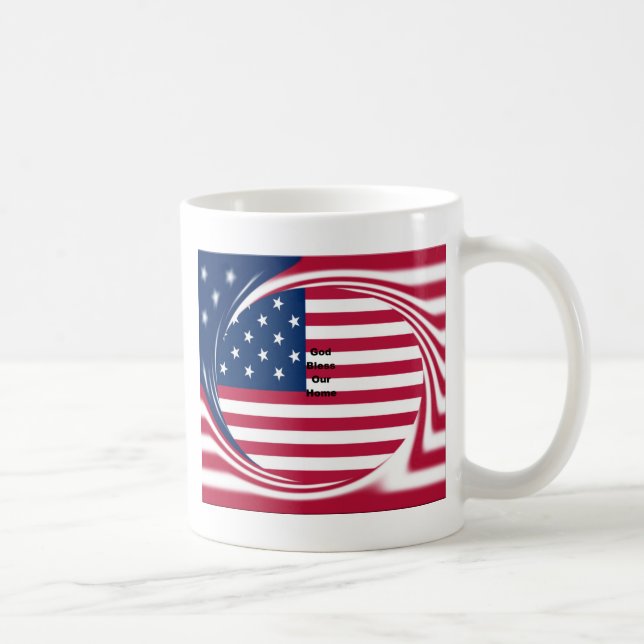 Mug God Bless Our Home : USA Flag Swirl Art (Droite)