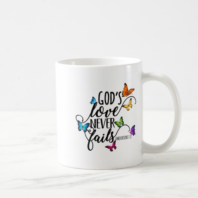 Mug God's Love Never Fails - Butterfly Art - Religious (Droite)