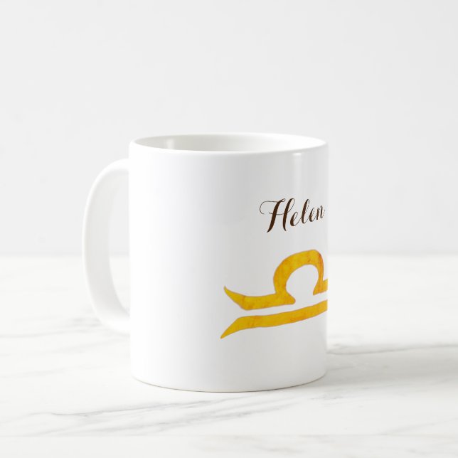 Mug Gold Balance, Libra Zodiac Sign Nom personnalisé (Devant gauche)