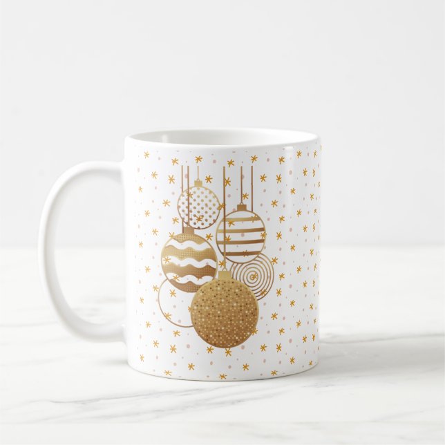 Mug Gold baubles and stars on a white background (Gauche)