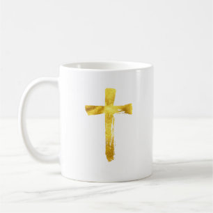 Mug Gold Brush Cross - Christian Religion Crucifix