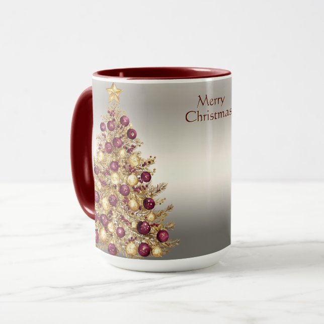 Mug Gold Burgundy Christmas Tree Musique de Noël (Devant gauche)