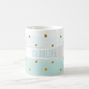 Mug Gold Confetti Mint Aquarelle Nom