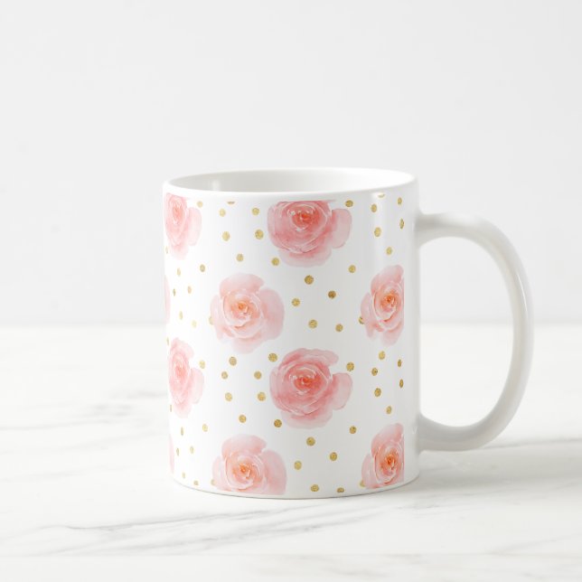 Mug Gold Confetti Roses d'aquarelle rose (Droite)