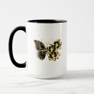 Mug Gold flower Butterfly with Black Orchid