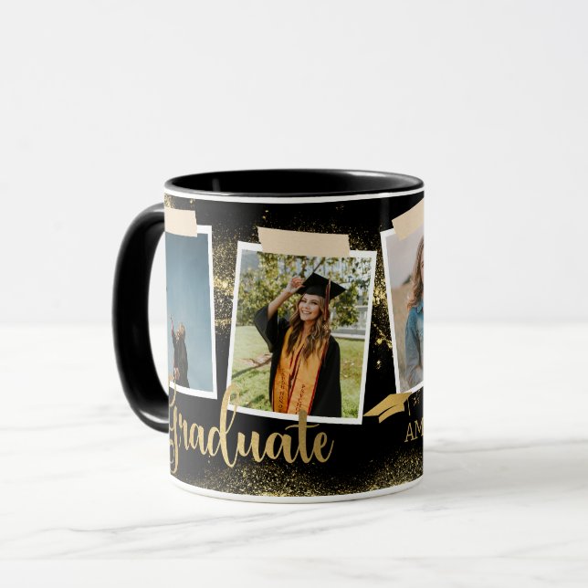 Mug Gold Graduate Photo Name Black Graduate (Devant gauche)