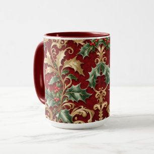 Mug Gold Green Feuilles Rouge Noël Fête Musique