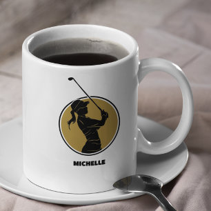 Mug Gold Ladies Golf Silhouette