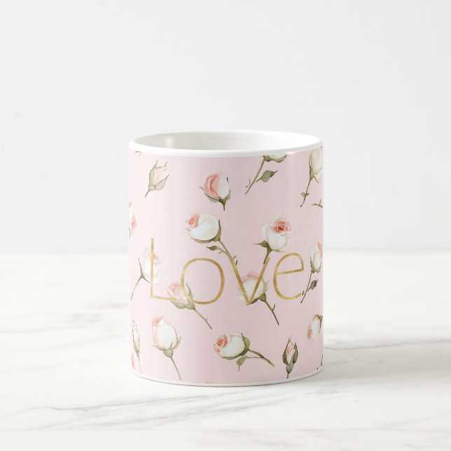 Mug Gold Love Blush Pink Rose Floral (Centre)