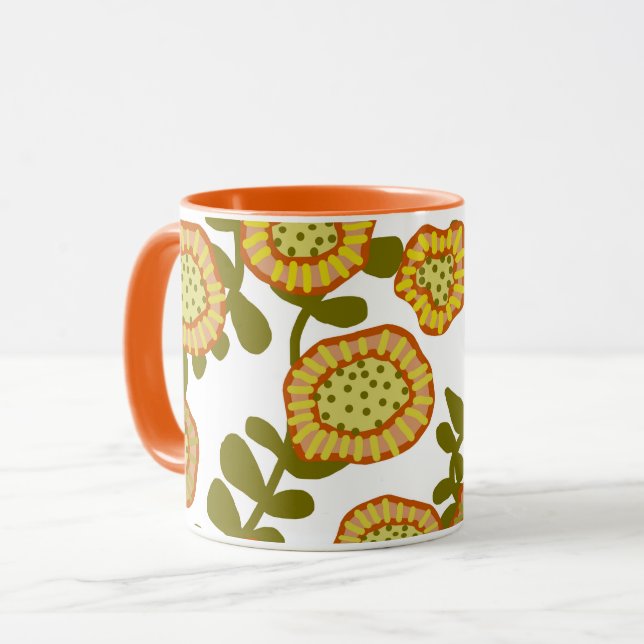 Mug Gold Olive Orange Floral Design © Cathy Thompson (Devant gauche)