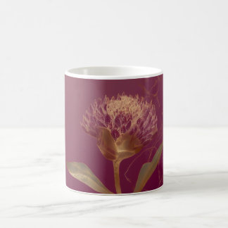 Mug Gold Protea Flower Burgundy Botanical Linework