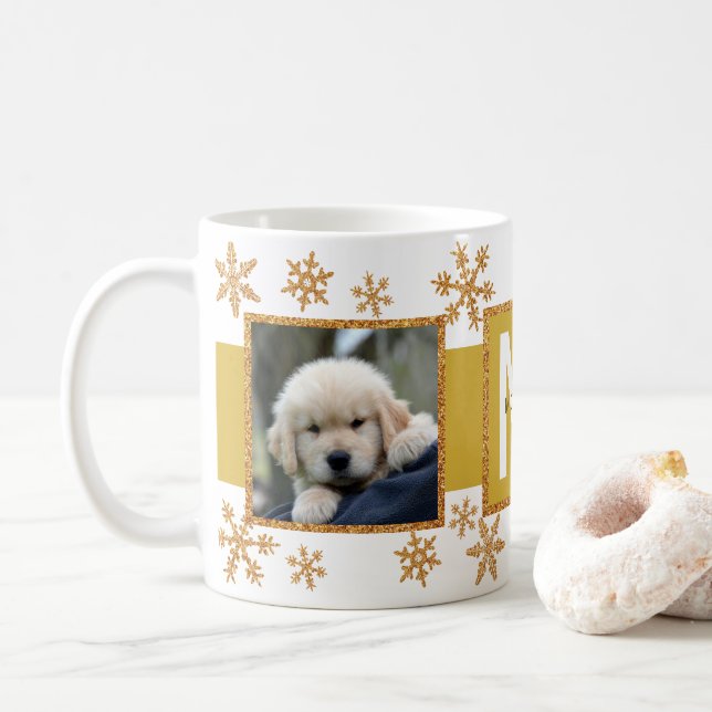 Mug Gold Snowflo 2 Photo Monogramme Noël (Avec donut)
