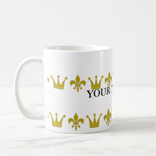 Mug Golden Crown & Lily Border + votre texte & backgr.