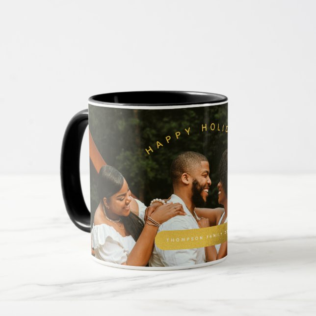 Mug Golden Custom Photo Famille Noël (Devant gauche)