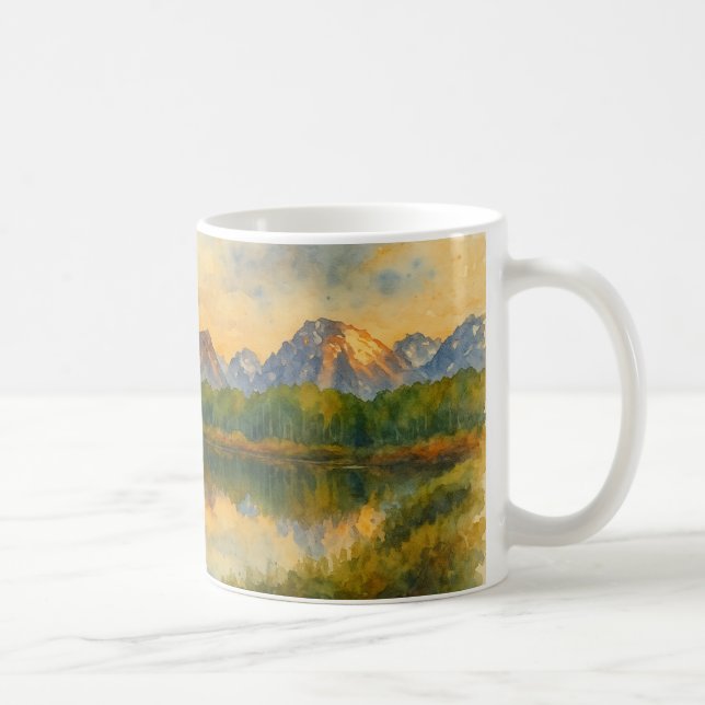 Mug Golden Mountain Reflection Aquarelle Paysage (Droite)