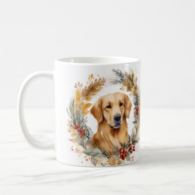 Mug Golden Retriever Christmas Wreath Festive Pup (Gauche)