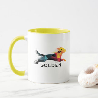 Mug Golden retriever poligonal en amarillo y azul