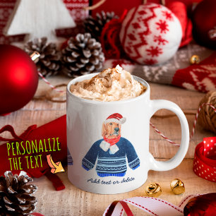 Mug Golden Retriever portant un pull moche bleu chien