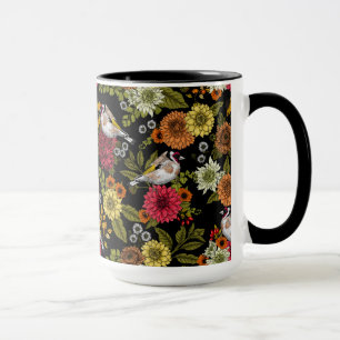 Mug Goldfinches dans le jardin sur noir