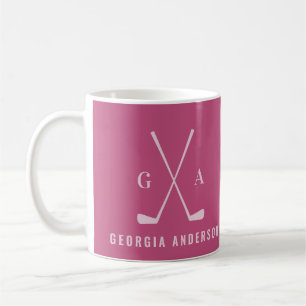 Mug Golf typographie moderne initiale monogramme rose 