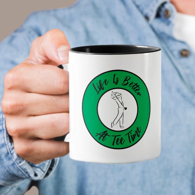 Mug Golfer Tee Temps Humour Drôle Sport Pun Noir Vert (Golfer Tee Time Humor Funny Men's Sports Pun Black Green Mug)
