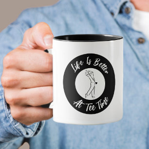 Mug Golfer Tee Temps Humour Funny Sport Pun Noir Blanc
