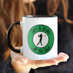 Mug Golfer Tee Temps Sports Humour Funny Pun Noir Vert