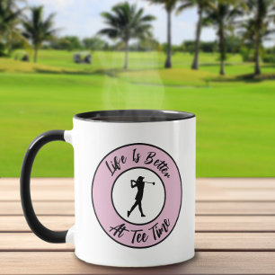 Mug Golfer Tee Temps Sports Humour Funny Pun Rose Noir