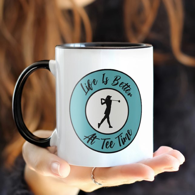 Mug Golfer Tee Temps Sports Humour Funny Pun Turquoise (Golfer Tee Time Sports Humor Funny Pun Teal Black Mug)