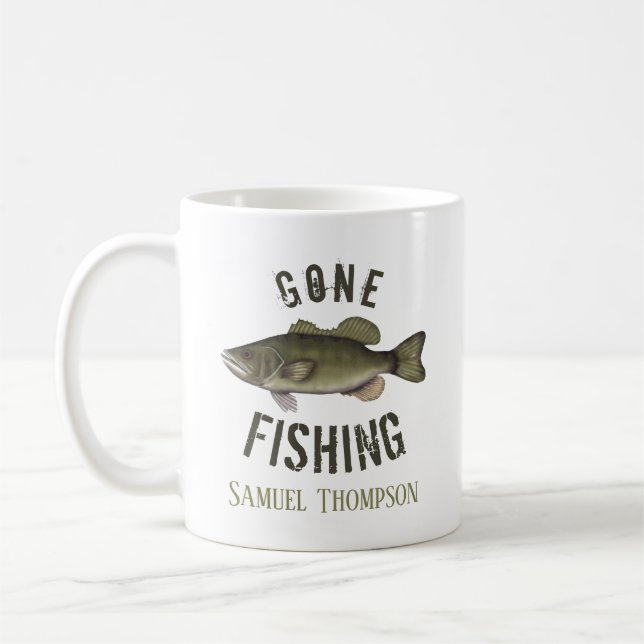 Mug Gone Fishing Basse Poisson Moderne Pêcheur (Gauche)