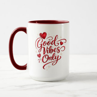 Mug Good Vibes Only Red Heart Positive Quote Classic 
